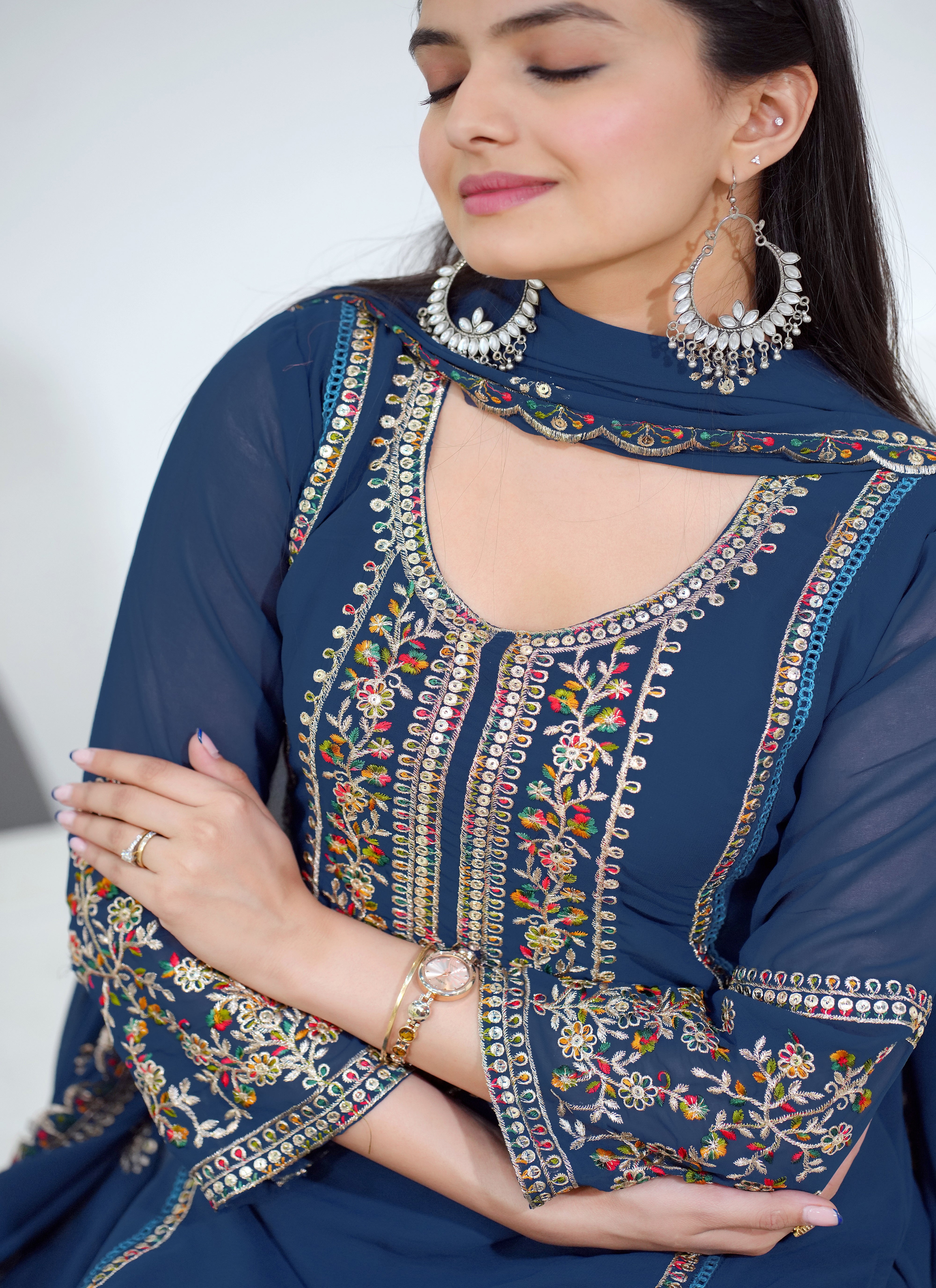 Women’s Designer Embroidered Straight Kurta with Matching Pants and Dupatta – Perfect for Wedding, Party & Festive Wear