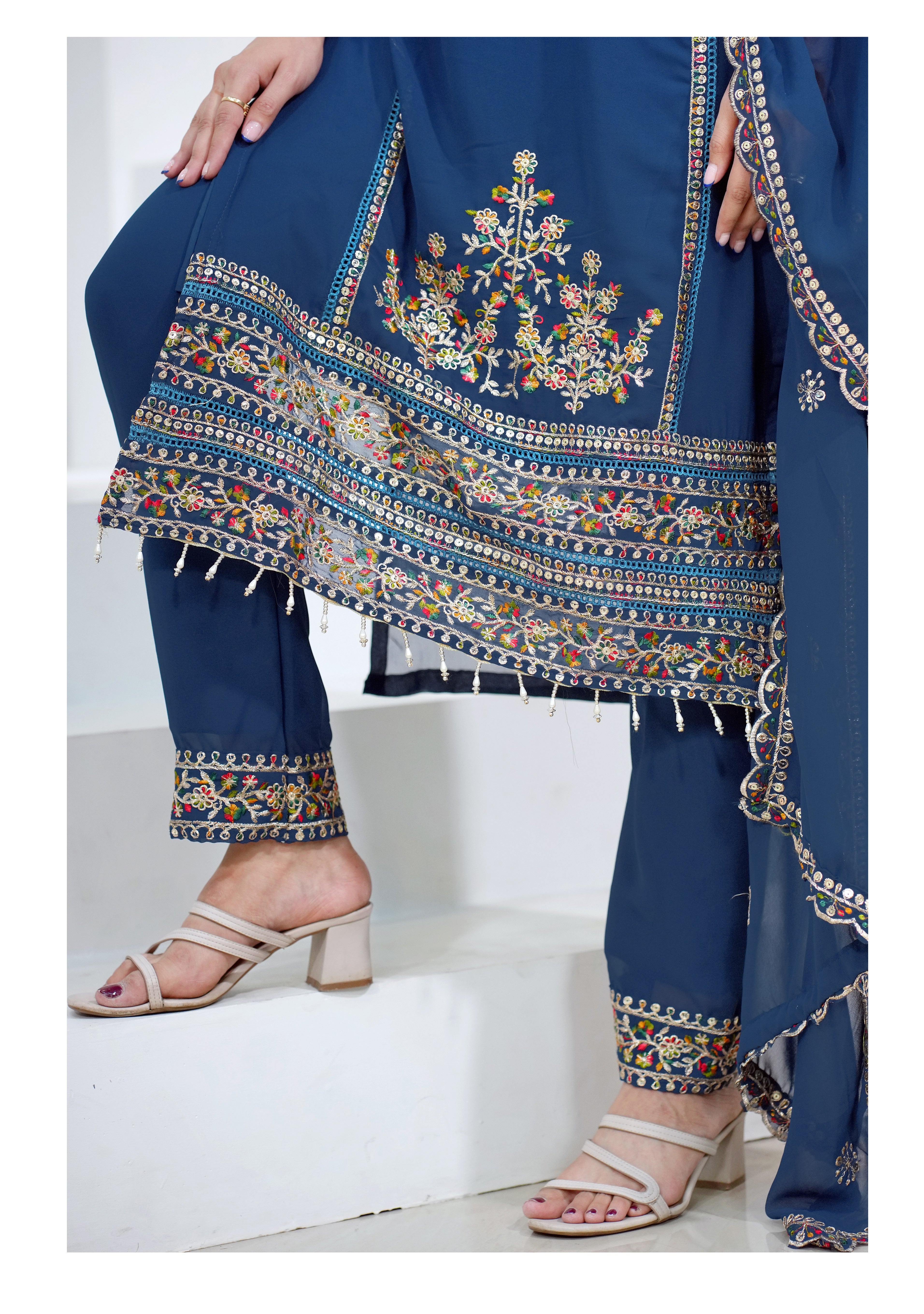 Women’s Designer Embroidered Straight Kurta with Matching Pants and Dupatta – Perfect for Wedding, Party & Festive Wear