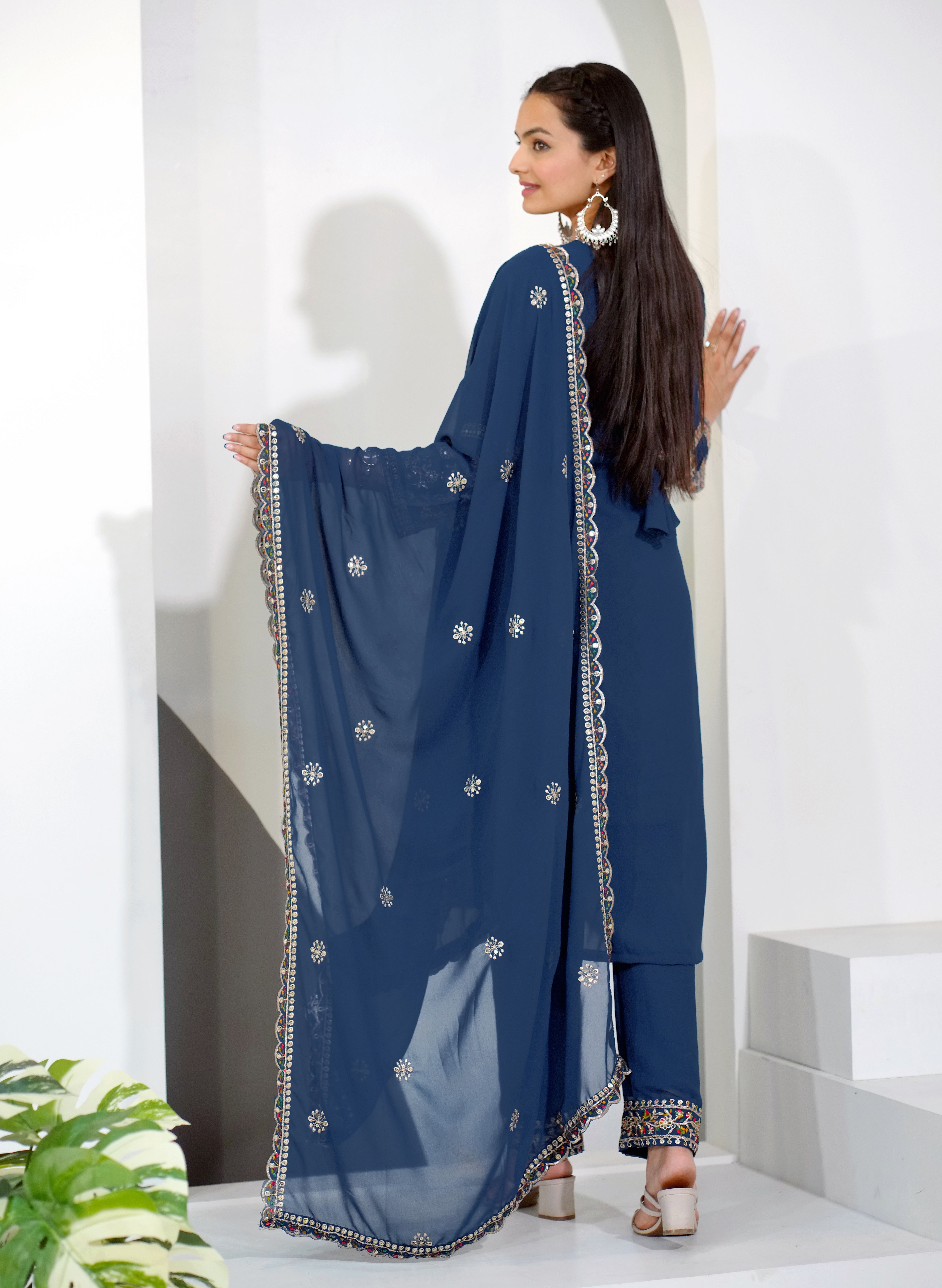 Women’s Designer Embroidered Straight Kurta with Matching Pants and Dupatta – Perfect for Wedding, Party & Festive Wear