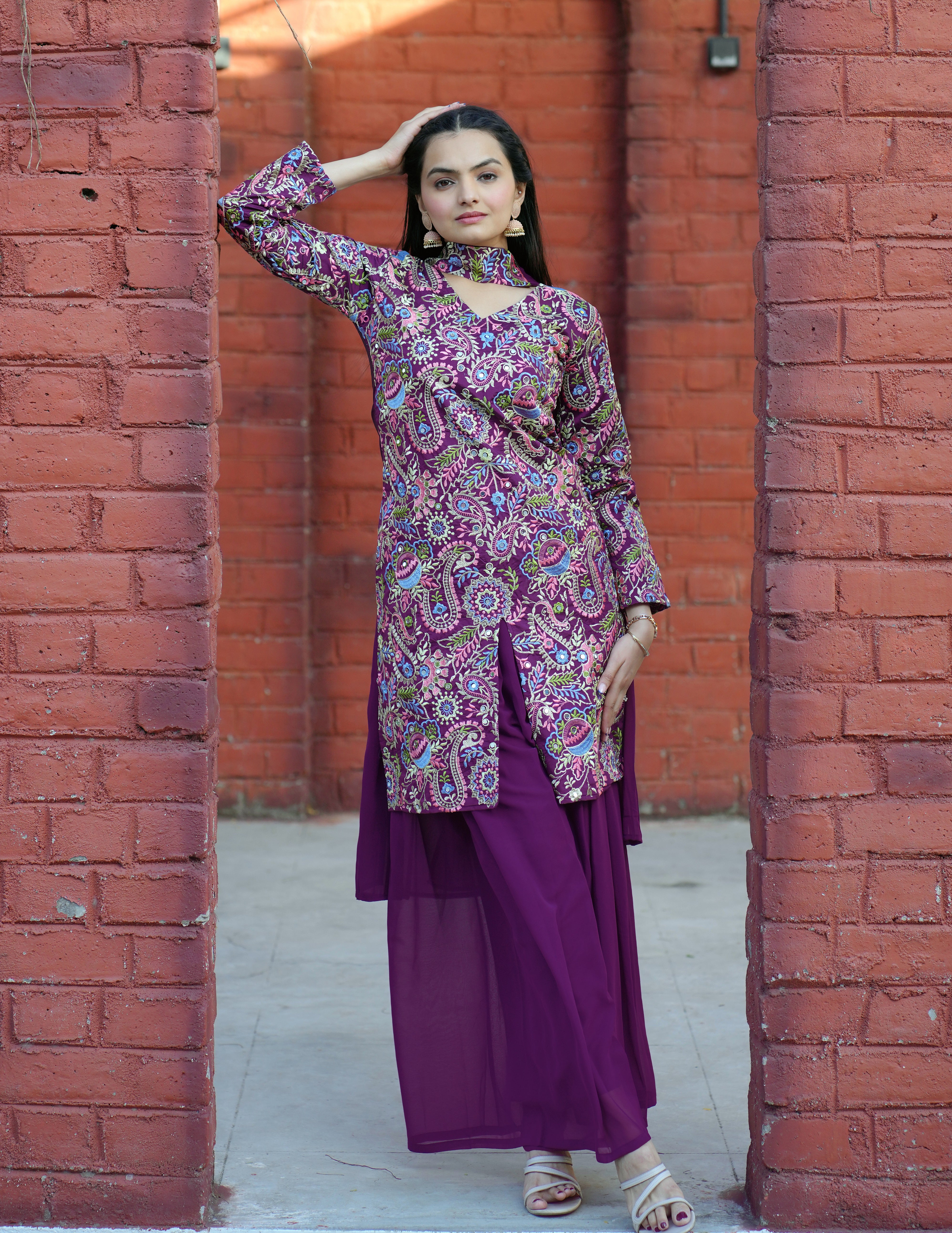 Luxury Traditional Embroidered Kurta and Sharara Set with Dupatta – A Stylish Choice for Weddings, Parties & Celebrations